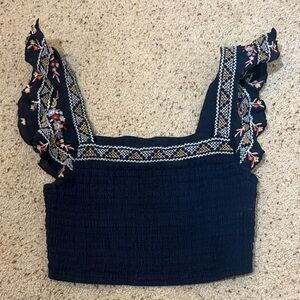 Embroidered Navy Blue Women's Top